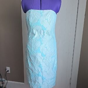 Etcetera Strapless Dress in Light Blue Floral